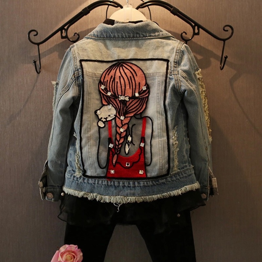 SEQUINED DISTRESSED DENIM JACKET FOR LITTLE GIRLS